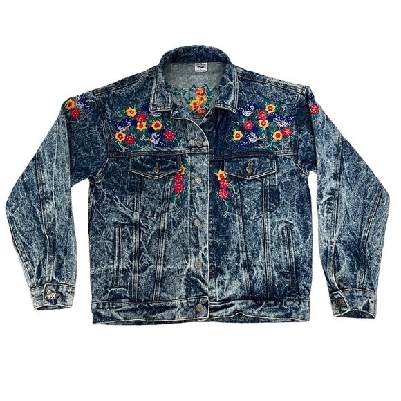 Las Manos Women’s Bohemian style hand embroidered Denim Jean Jacket Size Large - Picture 6 of 15